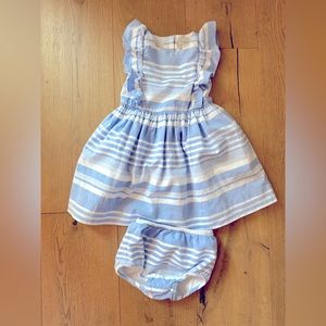 Ralph Lauren striped cotton lined blue and white dress with bloomers.